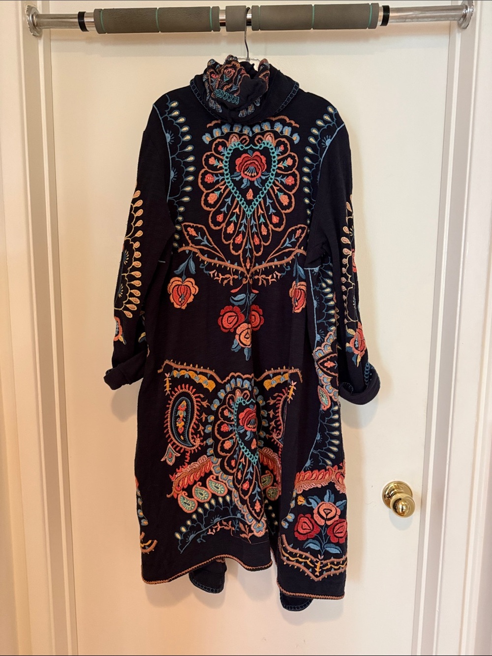 Johnny Was/BIYA Navy long-Sleeve Embroidered Floral Duster/Hoodie